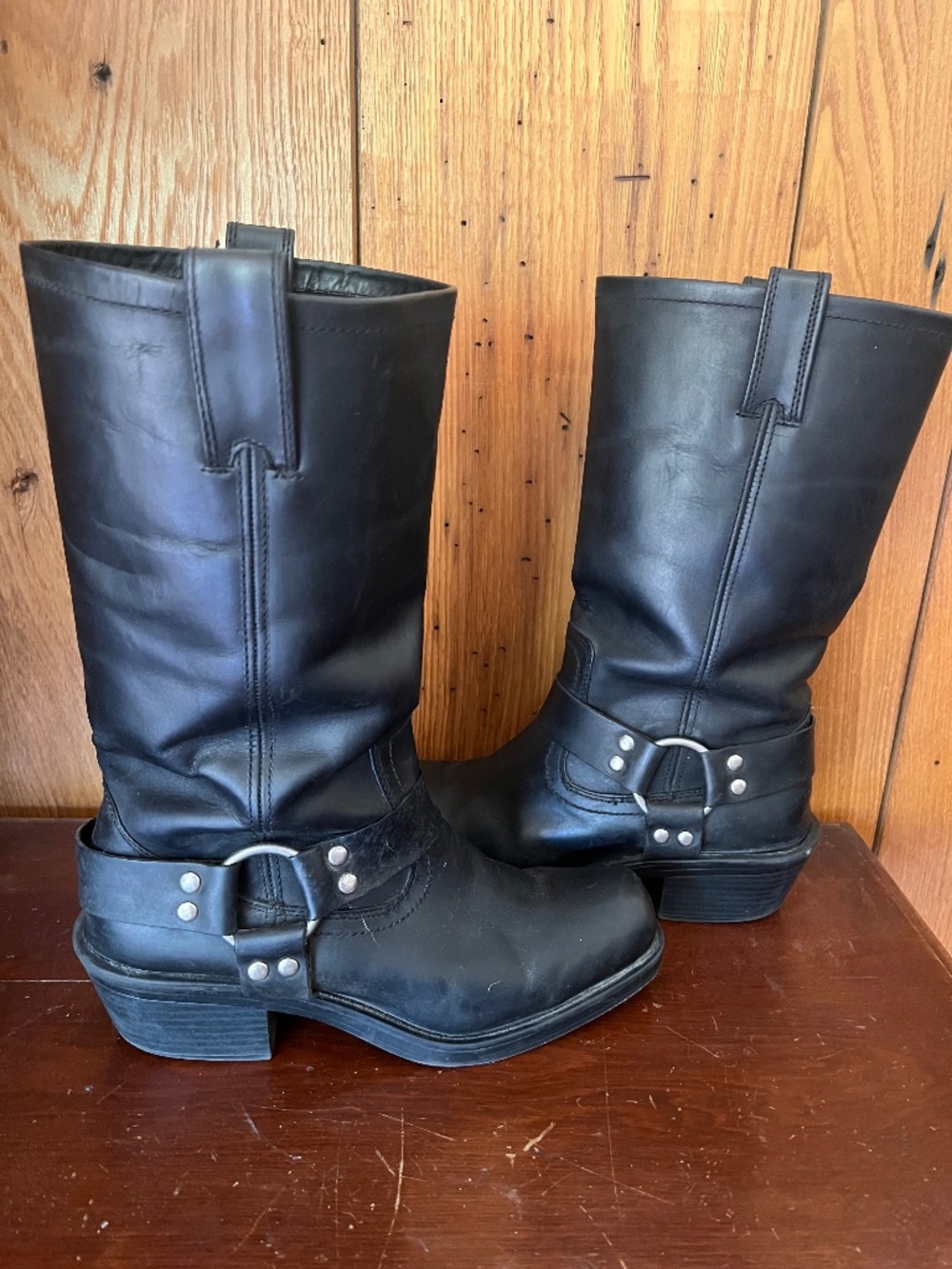 Cabela's Black Leather Motorcycle Harness Boots Sz 8 Women’s